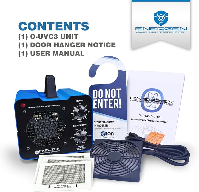 Enerzen O-UVC3 - HEPA + UV Light + 80,000 mg/h Industrial Ozone Generator for Eliminating Odors - O3 Machine Air Ionizer Deodorizer for Home, Room, Smoke, Car, Pet