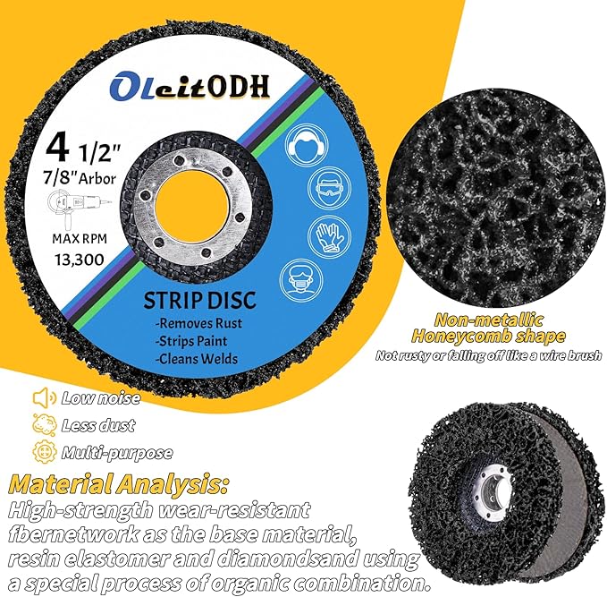 15 Pcs 4-1/2" x 7/8" Strip Discs Bulk, Paint Stripping and Rust Removal Wheels for Angle Grinders, Abrasive Grinding Discs for Metal, Wood, and Fiberglass, Black