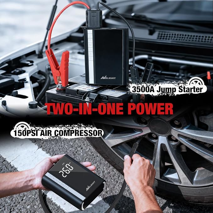 Nilight Jump Starter with Air Compressor 3500A 150PSI Portable Car Battery Booster 9.0 Gas & 8.0L Diesel with Auto-Shutoff Digital Tire Inflator 12V Battery Power Supply w/Large LCD Display