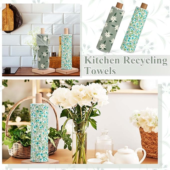 Redbaker 50 Pcs Reusable Paper Towels Paperless Reusable Cotton Cloths Toilet Absorbent Washable Paper Towels with Roll Kitchen Dishcloth for Kitchen Paperless Dishcloths(Charming)