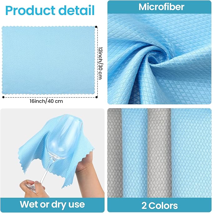 40 Pack Cleaning Cloth Reusable Kitchen Towels Fish Scale Microfiber Polishing Cloth for Windows Glass Mirrors No Watermark, 12 x 16 Inches(Gray Blue)