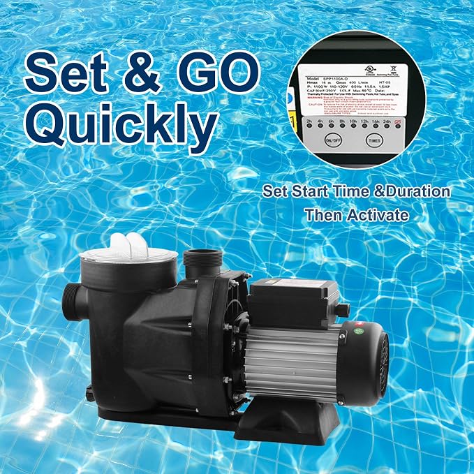 Pool Pump IN/Above Ground Pool Pump,2HP 8120 GPH,115V Self Primming High Flow (with Timer)