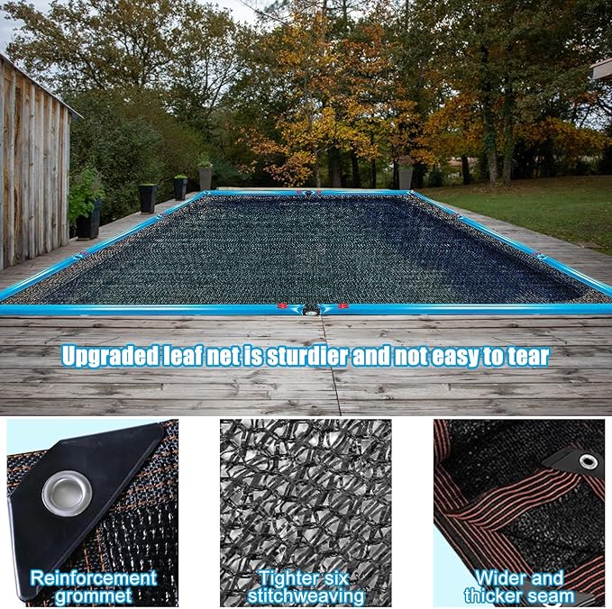 16 x 32FT Pool Leaf Net Cover- Leaf Netting for Inground and Above Ground Rectangle Swimming Pools Fine Mesh Pool Screen Cover,Winter Above Ground Pool Screen Cover, Catching Leaves, Sunshade