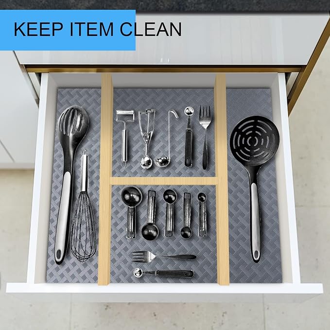 FEXIA Drawer Liners for Kitchen Cabinets, 17.5 Inch x 20 FT(240 Inch) Non Adhesive Cabinet Liner, Refrigerator Liners, Washable Oil-Proof Fridge Pads Shelves Drawer (Gray)
