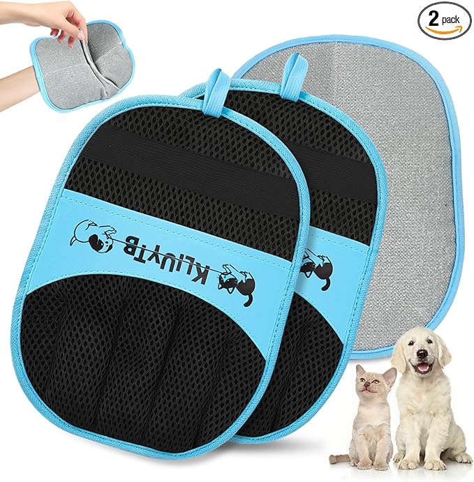 Upgraded Reusable Electrostatic Pet Hair Remover Glove, Magic Grooming Glove for Dogs & Cats, Gentle Fur Removal Brush for Furniture, Couch, Carpet, Clothing, Bed and Car Seat（2PCS）