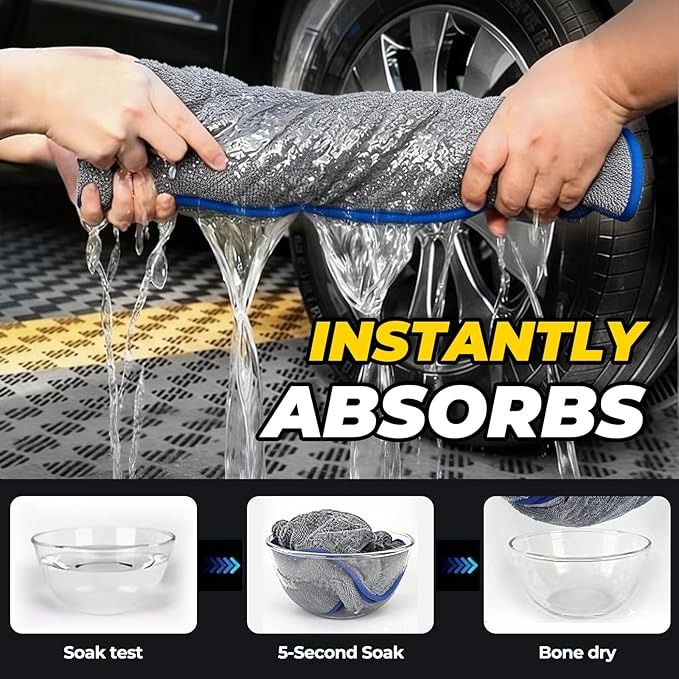 SHSCLY Professional Car Drying Towel – 2-Pack XL Microfiber Towels for Cars, Trucks & SUVs, No Drag, Paint-Safe, Controlled Streak-Free Drying, Lightweight Feel When Wet, Soft & Absorbent, 29" × 33"