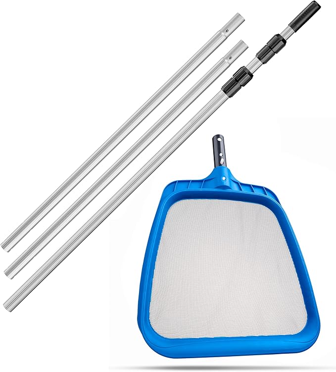 Pool Leaf Skimmer Net for Cleaning with 12 Feet Aluminum Telescopic Pool Pole Swimming Pool Leaf Net - Heavy Duty, Reinforced Frame, Large Capacity Pool Rake // The Ultimate