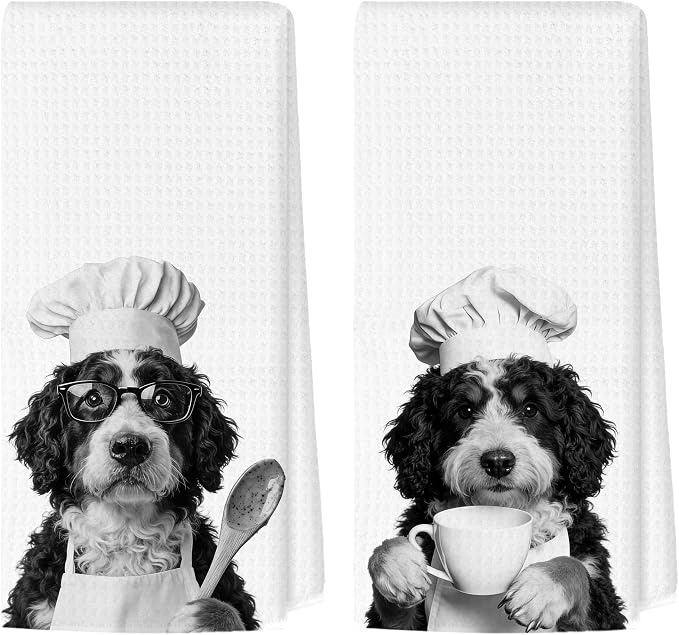 Funny Bernedoodle Kitchen Towels Set of 2, Dog Kitchen Accessories, Dog Chef Gifts for Women Decorative Hand Towels for Kitchen Decor, Bernedoodle Lovers Gifts Dish Tea Towel, 16x24 Inch