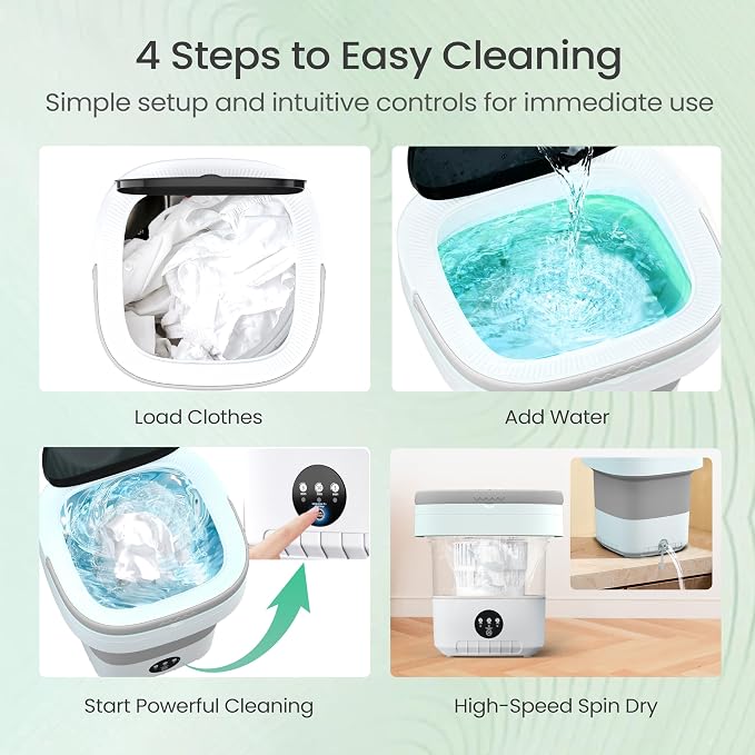 Portable Washing Machine 20L - Mini Washer with Spin Basket, 3 Cleaning Modes & Deep Wash for Small Clothes, Foldable Laundry for Apartment, Home, RV and Travel (Gray)