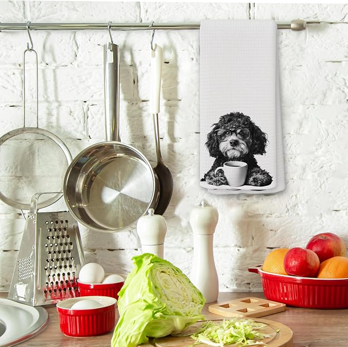 Funny Bernedoodle Coffee Kitchen Towels, Gifts for Dog Wine Lovers, Bar Accessories Dish Tea Towels for Kitchen, Dog Owners Housewarming Gift Decorative Hand Towel 16x24 Inch