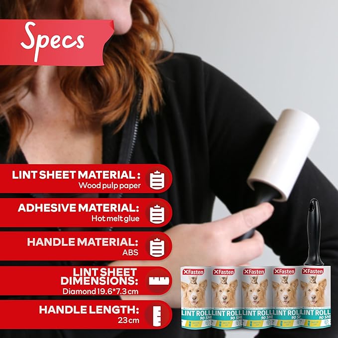 Pet Hair Lint Roller, 450 Sheets Furniture Lint Rollers for Pet Hair, 1 Heavy Duty Lint Roller for Clothes + 5 Sticky Lint Rollers Refills - Xfasten