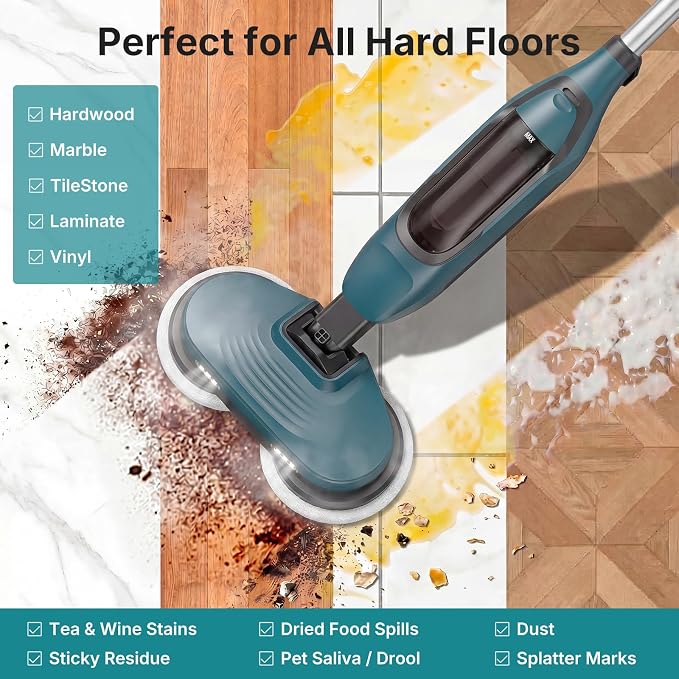 OLIXIS Steam Mop, All-in-One Scrubbing Steam Mops for Floor Cleaning with Rotating Pads, Floor Steamer with 2 LED Lights, 4 Cleaning Modes, Swivel Steering, 16.4 FT Cord, Safe for Hardwood and Tile