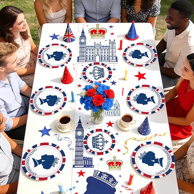 96Pcs Britain Party Decorations Britain UK England Flag Plates and Napkins Sets Union Jack 100th Anniversary Decorations for The Birth of Queen 100th Anniversary Party Supplies Serves 24