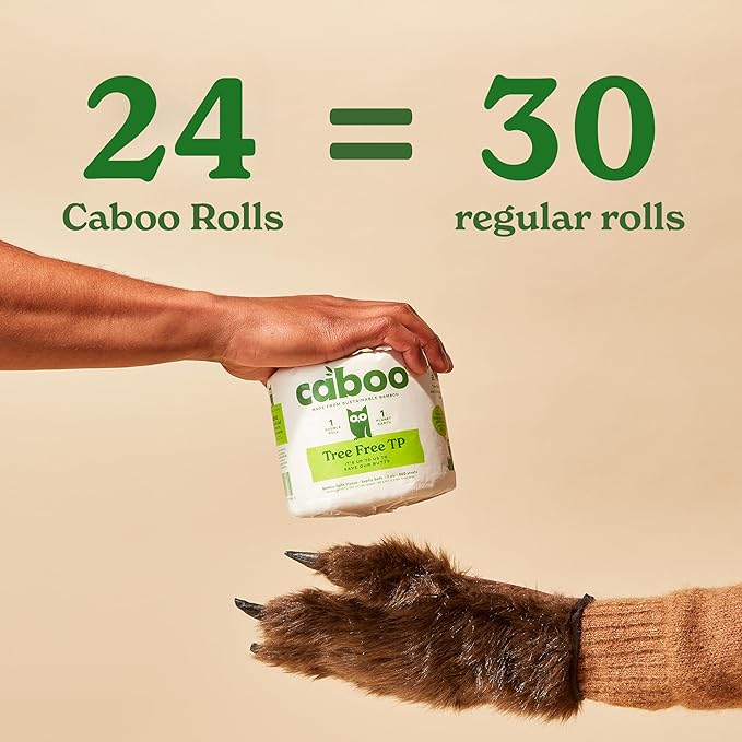 Caboo Tree Free Toilet Paper | Septic Safe, Eco Friendly, Chemical Free, Non Toxic | 2 Ply Toilet Tissue, Pack of 24 Double Rolls, 300 Sheets Per Roll