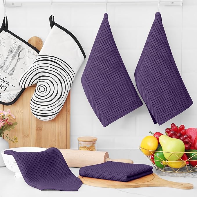 Homaxy 100% Cotton Waffle Weave Kitchen Dish Cloths, Ultra Soft Absorbent Quick Drying Dish Towels, 12 x 12 Inches, 24-Pack, Eggplant
