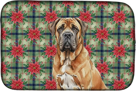 Caroline's Treasures Neapolitan Mastiff Christmas PoinsettIas Dish Drying Mat Absorbent Dish Drying Mat Pad for Kitchen Counter Dish Drainer Mat for Countertop, 14 x 21", Multicolor