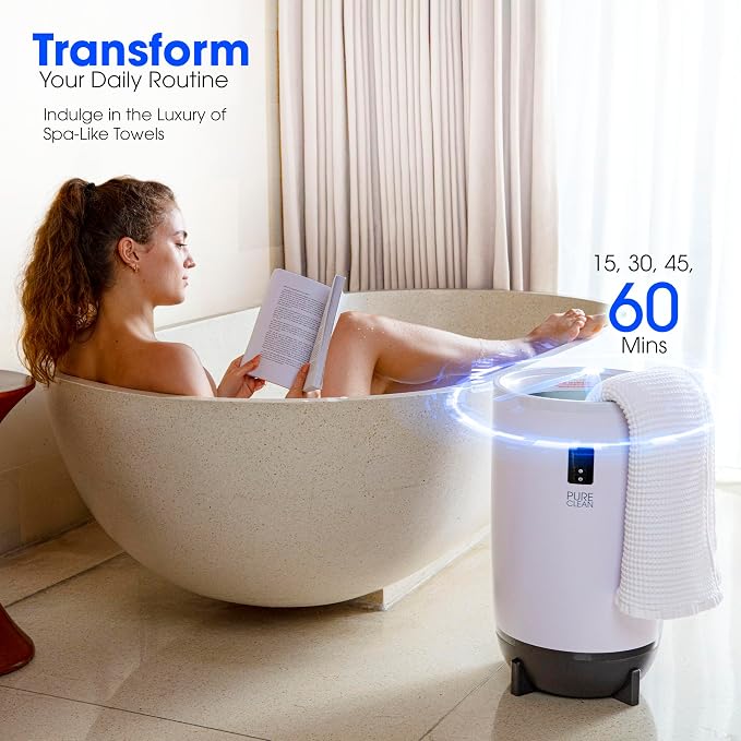 PureClean Towel Warmer Bucket, Portable Blanket Heater for Bathroom and Spa, Customizable Fragrance, Auto Shut-Off, Fits 2 Large Towels, Blankets and Bathrobes, LED Display, Adjustable Timer, Gray