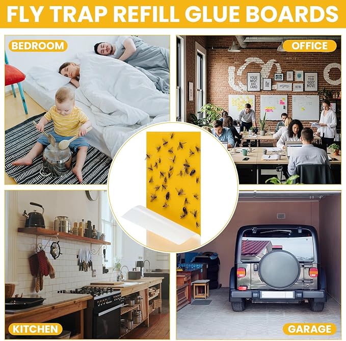 Qualirey 50 Pack 5"x17" Fly Light Trap Refill UV Adhesive Glue Boards Mosquito & Gnat Sticky Bug Trap Replacement Fruit Flies Gnats Bug Catcher Safe Pest Control for Indoors Home Garage