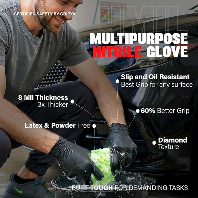 London Labs Black Nitrile Gloves Disposable Latex Free & Powder Free, 4 Mil Rubber Glove, Cleaning, Cooking, Mechanic(XS-XXL)