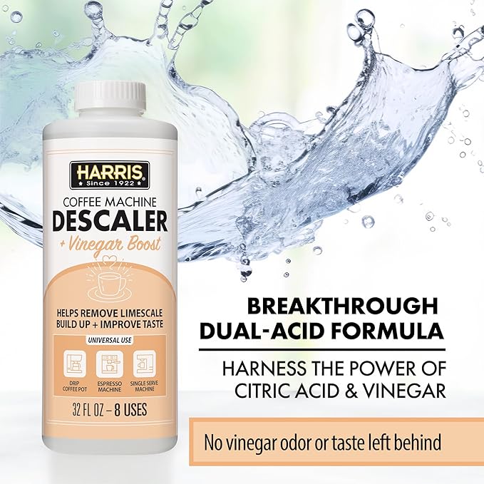 HARRIS Coffee Machine Descaler Descaling Solution, 32 fl oz (2 Pack, 8 Uses Each), Compatible with Keurig, Nespresso, Breville, DeLonghi, Jura & Ninja Coffee and Espresso Makers