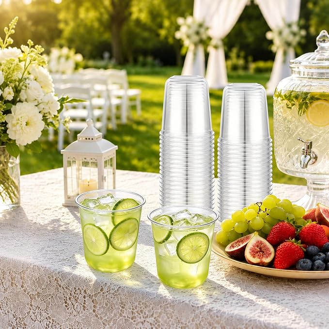 KesaPlan 150 Pcs 12oz Round Bottom Plastic Cups, Disposable Stemless Wine Glasses Cups for Cocktail Iced Coffe Juice, Clear Cold Drinking Party Cups for Meeting Wedding Gathering Birthday Supplies