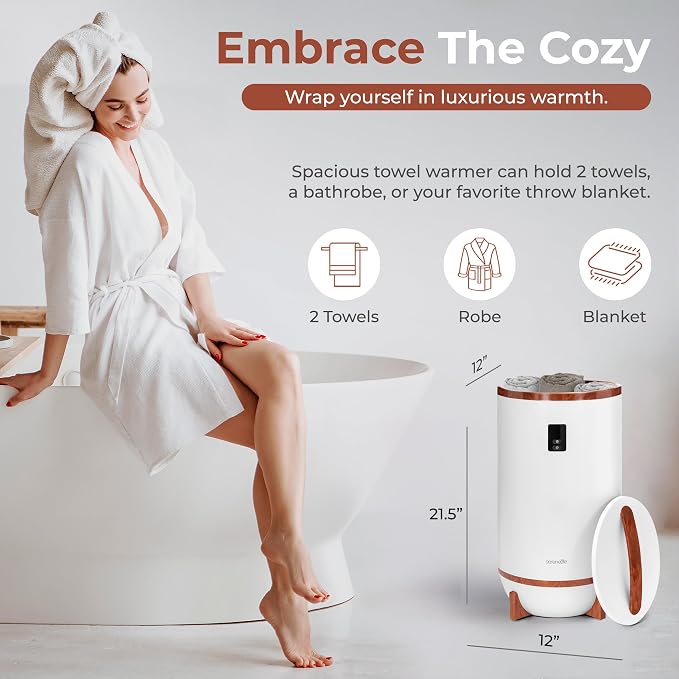 SereneLife Towel Warmer Bucket, with Customized Fragrance for Spa and Bathroom, Luxury Towel Heater Gifts for Him & Her, Auto Shut off, Fits 2 large Towels, Blankets, Bathrobes, PJ's (Cherry)