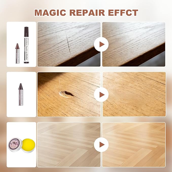 SEISSO Wood Furniture Repair Kit, New Improved 10 Colors Touch Up Markers and Crayons with Polish Wax, Covering Damaged Wooden Surfaces and Floors, Scratches, Stains, Cracks and Dents(25 PCs)