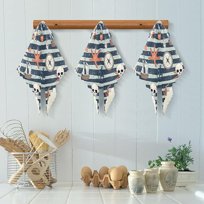 Blue Pirate Skull Sailboat Starfish Compass Kitchen Towels Dish Cloths Set of 6 Microfiber Cleaning Cloths for Cars Super Absorbent Machine