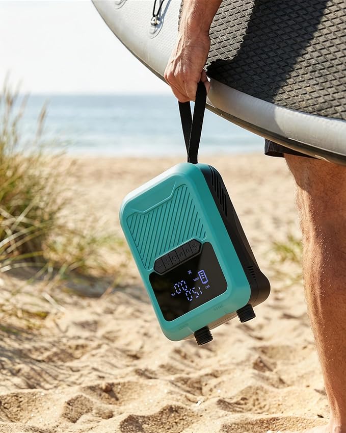 Electric Paddle Board Pump Portable, 20PSI High Pressure SUP Air Pump with Intelligent Dual Stage Inflation, Deflation & Auto-Off Function, Rechargeable Battery & 120W 12V DC Inflator for Kayak Boat