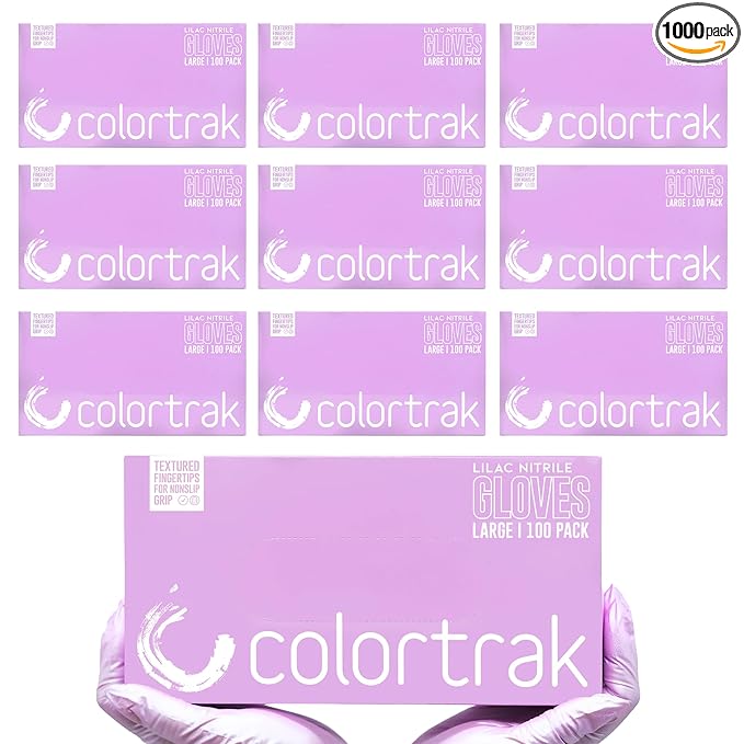 Colortrak Disposable Nitrile Gloves, Pink, Luminous Collection Lilac Frost Latex-Free, Powder-Free Hair Color Gloves for Chemical Processing & Salon Services, 1000 Count (10 Boxes), Large