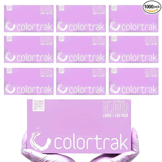 Colortrak Disposable Nitrile Gloves, Pink, Luminous Collection Lilac Frost Latex-Free, Powder-Free Hair Color Gloves for Chemical Processing & Salon Services, 1000 Count (10 Boxes), Large