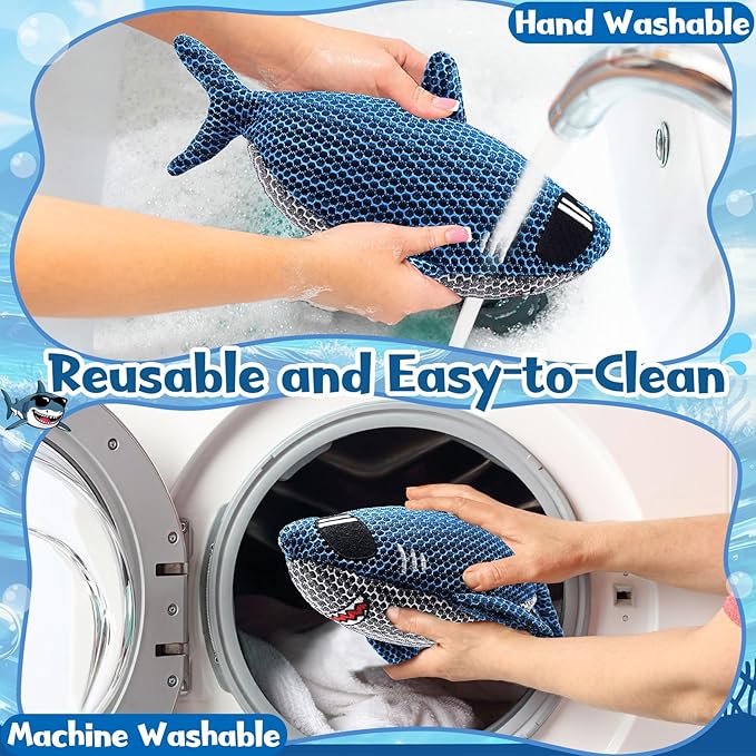 Shark Hot Tub Scum Absorber Reusable Washable Hot Tub Sponge Scum Absorber for Spa Hot Tub Oil Scum Absorber Spa Accessories for Adults (2 Pack, Shark)