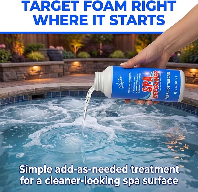Hot Tub Defoamer, Spa Defoamer Hot Tub Formula, Spa Defoamer for Hot Tub Owners, Hot Tub Anti Foam to Help Keep Foam Down, Fast-Acting Hot Tub Foam Eliminator, 1 Quart (32 fl oz), BubbyShine