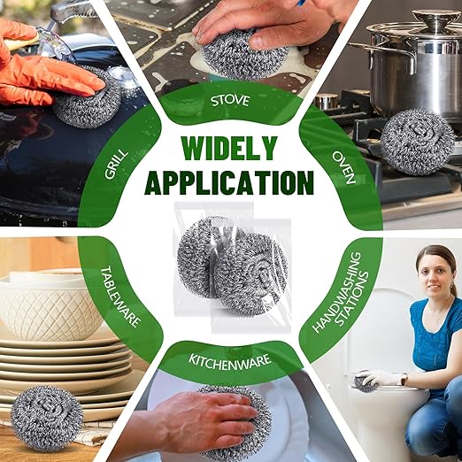 Honeydak 5 Pack Stainless Steel Scourers Steel Wool Scrubbers Bulk Separately Packaged 2.5 Inch, 15 Gram Metal Scourers Sponges Wire Scouring Pad for Stove Pot Pan Oven Kitchen Restaurant(Classic)