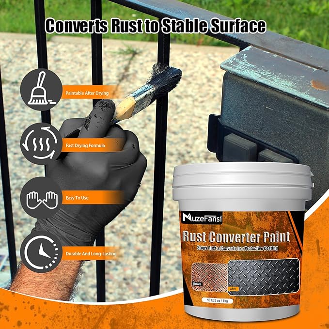 2-in-1 Rust Converter & Metal Primer – Stops Rust, Paint Over Rusted Metal, Anti-Rust Coating Rust Paint,Corrosion Inhibitor for Automotive, Marine, Industrial Use, Heat & UV Resistant, Farm Equipment & Fences(35 oz)
