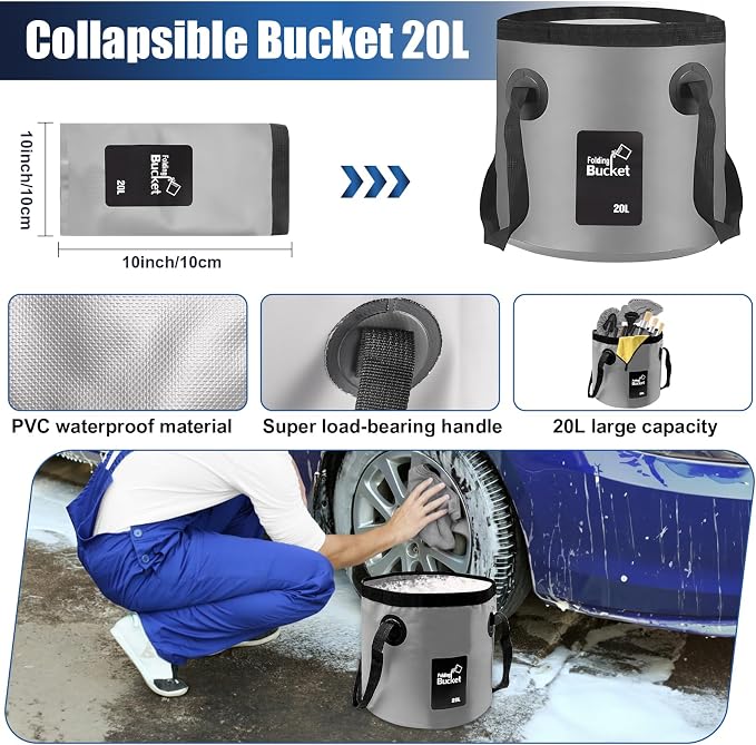 Car Cleaning Kit with High Power Handheld Vacuum, Car Wash Mop with Long Handle, Bucket, Detailing Brush Set, Windshield Cleaner, Complete Interior Exterior Washing Supply for Men Women
