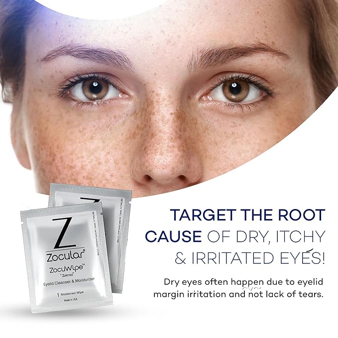 Zocular ZocuWipe Eyelid Cleansing Wipes with Natural Okra Complex – Gentle Daily Eyelid Cleanser & Moisturizing Pads – Makeup Remover & Eye Hygiene Wipes – 15 Count