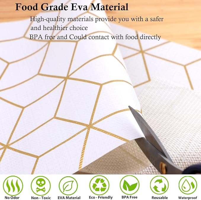 Cabinets Drawer Liner Non Slip 12 Inch Wide X 20 Ft Kitchen Shelf Liner Non Adhesive Waterproof Pantry Shelves Refrigerator Liner for Bathroom Closet Strong Grip Cupboard Mat Gold