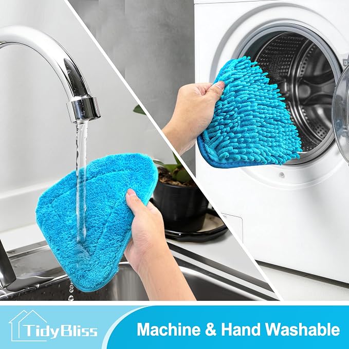 TidyBliss Wall Mop Cleaner with Long Handle 80”, Ceiling Duster Scrubber with 360° Swivel Collapsible Head, Baseboard Cleaning Tool with 4 Chenille and 2 Microfiber Pads for Windows Floor (Blue)