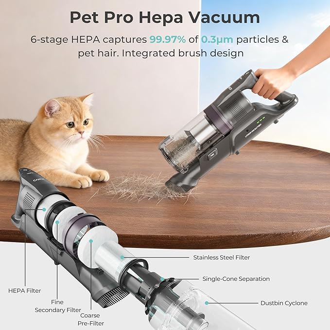 CANDY Cordless Vacuum Cleaner,45Mins Vacuum Cleaners for Home,Stick Vacuum,Strong Suction,Removeable Battery,Anti-Tangle,One Click Clean,Lightweight Handheld for Hardwood Floor Carpet Pet Hair Car