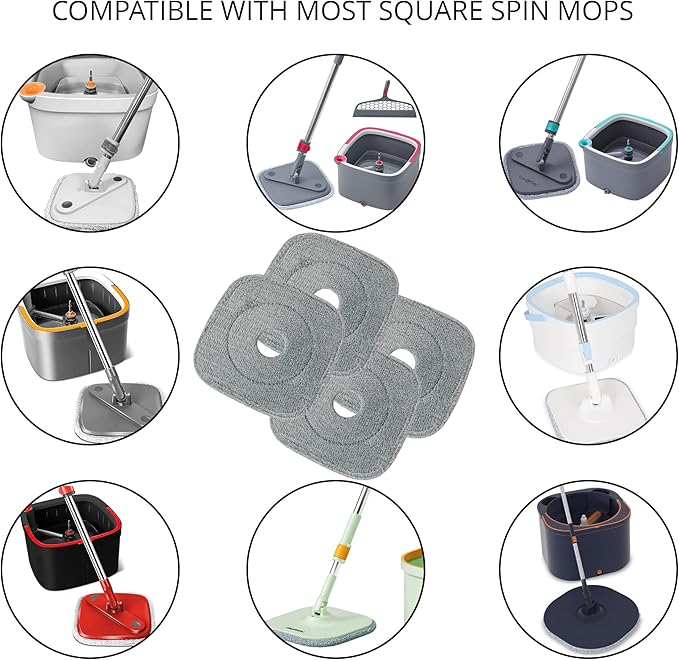 Square Spin Mop Deluxe with 4pc Mop Pads Bundle