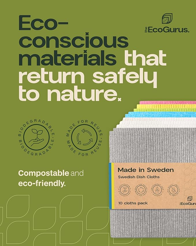 Swedish Dishcloths - 20 Pack (Assorted & White), Multi-Surface, Eco-Friendly, Reusable, Absorbent, No Odor, Cellulose & Cotton, Made in Sweden.