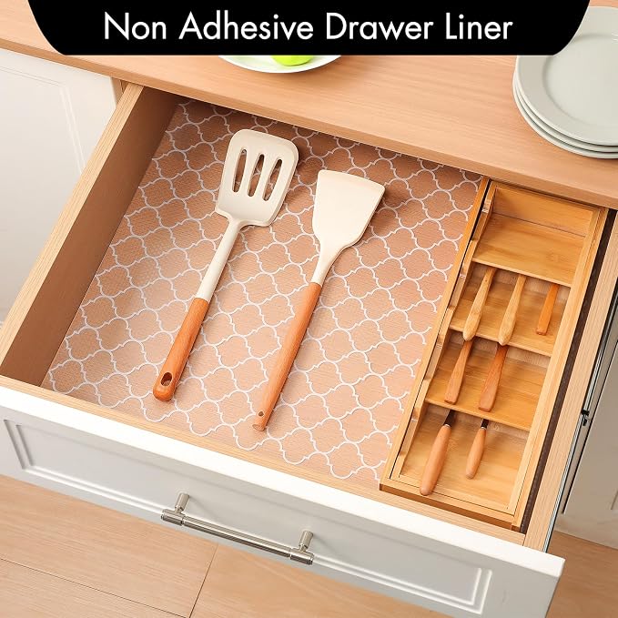Cooyes Shelf Liner for Kitchen Cabinets – Non-Adhesive Waterproof Drawer Liner – Durable EVA Material Easy-to-Cut Shelf Paper for Refrigerator, Cupboard, Dresser with Modern Pattern