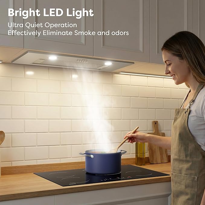 CIARRA 30 Inch Insert Range Hood, 650CFM Built-in Kitchen Stove Vent Hood, 3 Speed Push Button Control, 2 LED Lights & 5-Layer Reusable Aluminum Filters