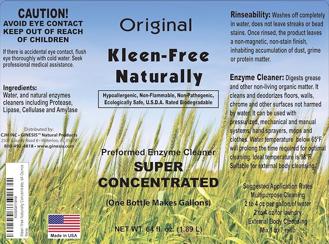 Naturally Preformed Enzyme Cleaner, Enzyme Solution, Multi-Purpose Cleaner, Laundry Additive, and More - Concentrate - Original Scent - 64oz