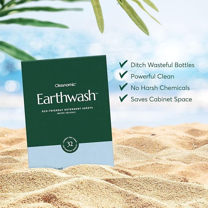 earthwash Laundry Sheets, Ocean Breeze (32 Loads), The Perfect Hypoallergenic Plastic Free Detergent Strips, Ideal for TravelHome. Biodegradable-Easy Dissolve, True Eco-Wash, 32 Count (Pack of 1)