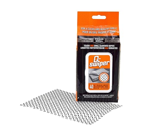 Proud Grill Q-Swiper BBQ Grill Cleaning Bundle – Grill Brush with Scraper + Heavy-Duty Grill Cleaning Wipes, Bristle-Free & Wire-Free Grease Removal Kit