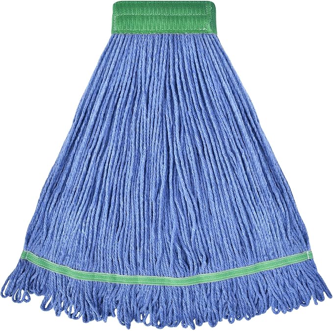 Onesimus 28 oz Heavy Duty Mop Head Replacement, 5 Inch Headband for Quick Change Handle, Blue Loop-End Cotton Blend String Wet Dry Floor Mop Refill Commercial Cleaning Supplies, 1 Pack X-Large