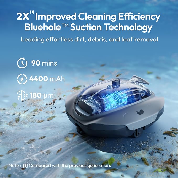 Bubot 300P Cordless Pool Vacuum, Robotic Pool Cleaner with Industry Leading Suction Power, DirtLock Tech 2.0, Auto Parking, Double Filtering for Above-Ground Flat Pools up to 850 Sq.Ft. Space Gray