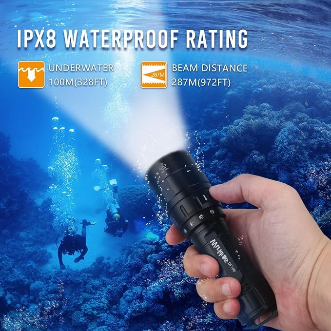 Wurkkos DL10R Dive Light, 4500 Lumens Super Bright Scuba Diving Flashlight, Type C Rechargeable, IPX-8 Waterproof with Magnetic Rotary Switch, 3Modes, 100m Underwater Lights for Night Diving